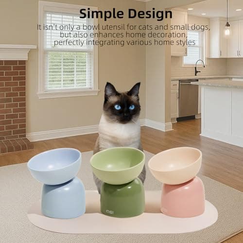 Elevated Ceramic Cat Food Bowl - 5.5" Wide Dish for Whikser Friendly, 6.6" Height for Easy Feeding, Lead & Cadmium Free, Durable Raised Cat Food Bowls, Green 5