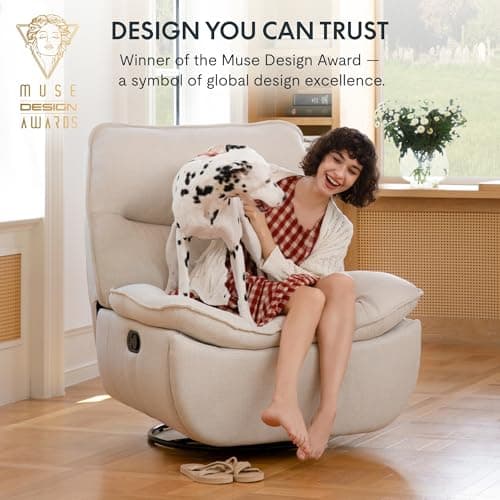 FLEXISPOT XRC7 Swivel Rocker Recliner Chair, 360° Swivel Oversized Armless Recliner with Oeko-TEX Certified Three-Proof Fabric, Award-Winning Design, Gaming Chair for Living Room Gaming Room, White 8