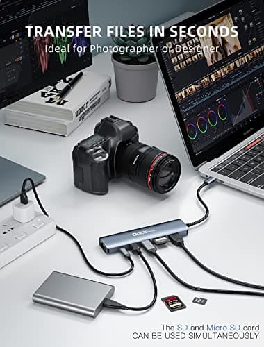 dockteck 7-in-1 USB C Hub with 4K 60Hz HDMI, 1Gbps Ethernet, 100W Power Delivery, SD/TF Card Slots, USB 3.0 Data Ports for MacBook, iPad Pro, XPS 6