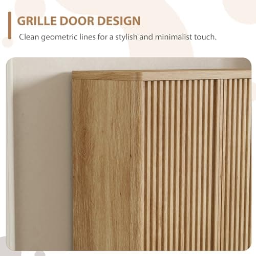 Garvee 31.5 Inch Shoe Cabinet, Large Shoe Storage Cabinet with Adjustable Shelves, Wooden Shoe Organizer with Fluted Door Holds 25–30 Pairs for Entryway & Living Room, Natural Wood 4