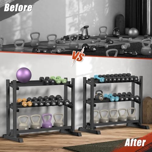 3-Tier Dumbbell Rack Stand Only, 1200LB Capacity Jusgym Adjustable Weight Rack for Home Gym, Heavy-Duty Weight Stand for Dumbbells Kettlebells 7
