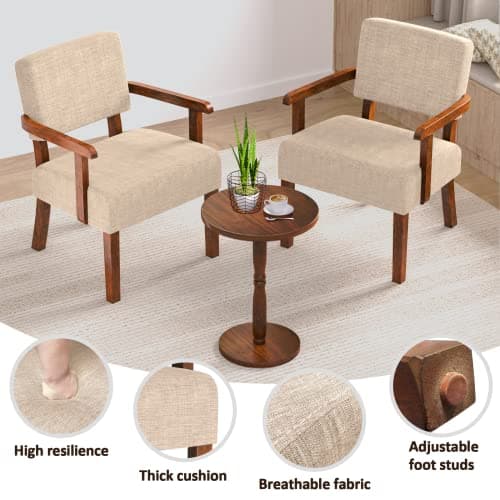 FAGAGA Accent Chair Set of 2 with Table, Living Room Chairs with Soft Seat and Armrests for Living Room Bedroom Reading Room Waiting Room (Beige) (AC01) 5