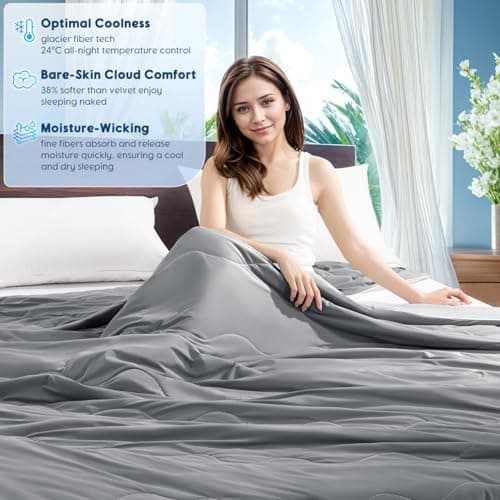 Gehtmnl Cooling Comforter, Cooling Blanket for Hot Sleepers and Night Sweats, Double-Sided Cool Breathable Soft Lightweight Blanket, All Season Bedding Comforter, (Mist Light Grey, Queen(90"x90")) 6