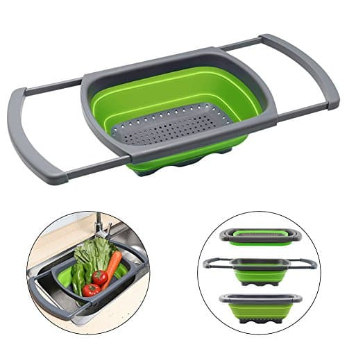 Qimh Colander collapsible, Colander Strainer Over The Sink Vegetable Fruit Strainer Basket (6 Quart) with Extendable Handles, New Kitchen Essentials 9