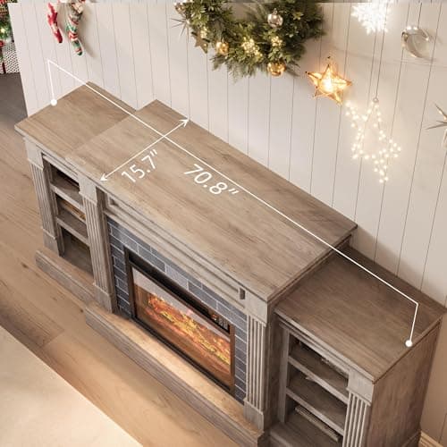 IDEALHOUSE 71 Inch Electric Fireplace with Matal, Fireplace TV Stand for TV Up to 80", Entertainment Center with Storage, Realistic Stacked Stone Surround with Remote Control and 3D Flame, Gray 5