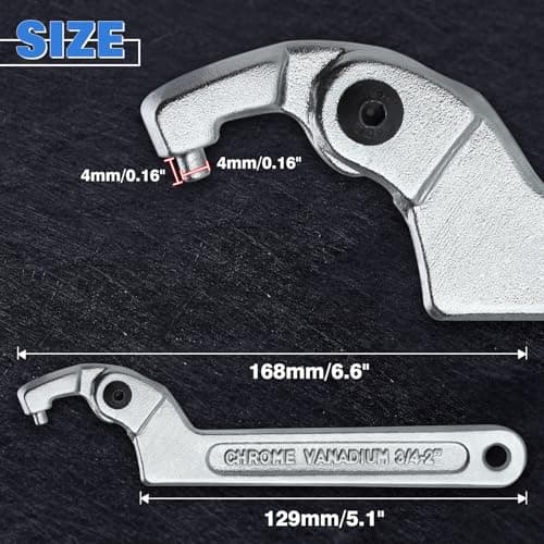 LEONTOOL Adjustable C Spanner Hook Wrench Tool Adjustable Pin Spanner Wrench Tool for Mechanical Equipments Vehicles Tighten Lock Nuts & Bearings, Round Head, 3/4-2"(19-51mm), Chrome-Vanadium Steel 5