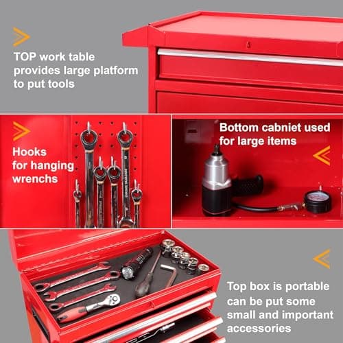 BIG RED ATBT1204R-RED-2 Torin Rolling Garage Workshop Tool Organizer: Detachable 4 Drawer Tool Chest with Large Storage Cabinet and Adjustable Shelf, Red 5