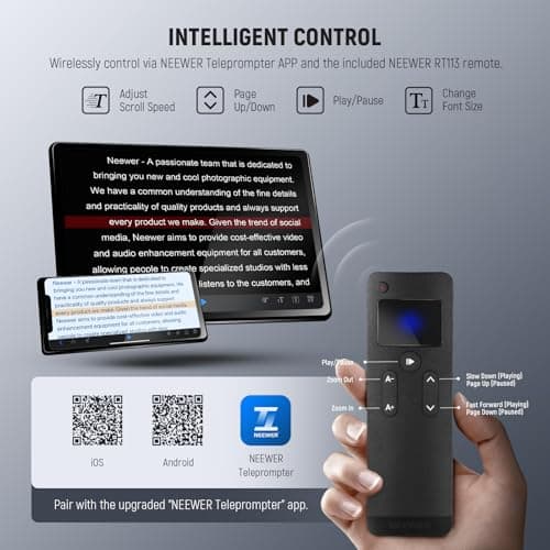 Neewer Teleprompter X14 III with RT113 Remote/App Control, 45° Tilt 14" Beamsplitter All Metal Frame Upgraded Camera Mount QR Plate Compatible with Manfrotto 501PL for iPhone iPad DSLR, Assembly Free 5