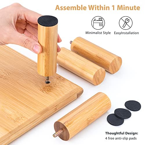 ROCDEER Bamboo Dual Monitor Shelf, Monitor Stand Riser with Underneath Storage for Desk Office Supplies, Supports Heavy TV up to 300 lbs, Natural 9