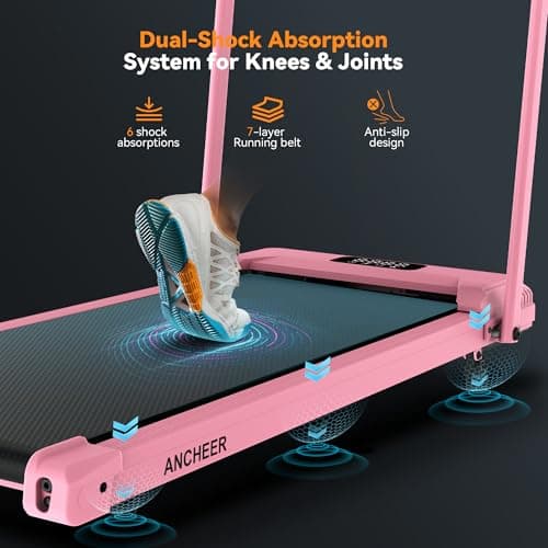 ANCHEER Foldable Treadmill with 20% Incline, Manual Walking Pad Treadmills with Handle Bar, 500LBS Capacity/Dual Flywheel System/Widened Belt, Quiet Portable Walking Treadmill Under Desk with LED 6