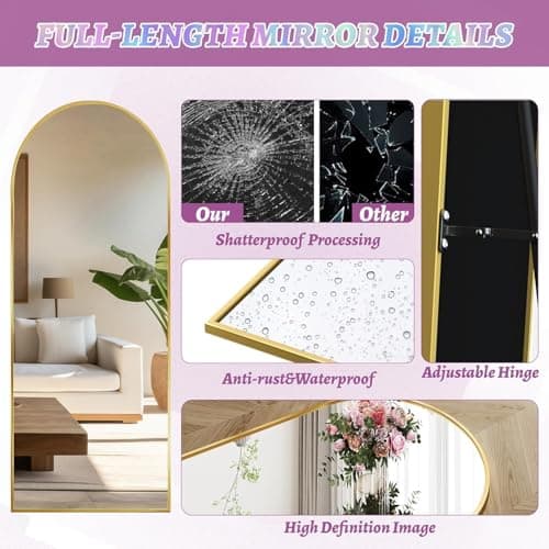 LadyNow Floor Mirror, 58"×18" Full Length Mirror with Stand for Bedroom Living Room, Gold 8