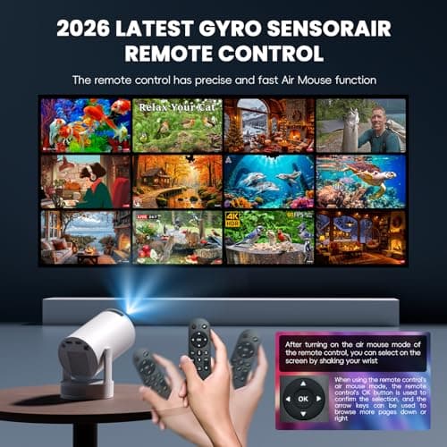 [Built-in Apps & 2026 Upgraded] Mini Projector with WiFi 6 and Bluetooth 5.4 Support 4K 1080P Auto Keystone 180° Rotatable Projector Portable 7