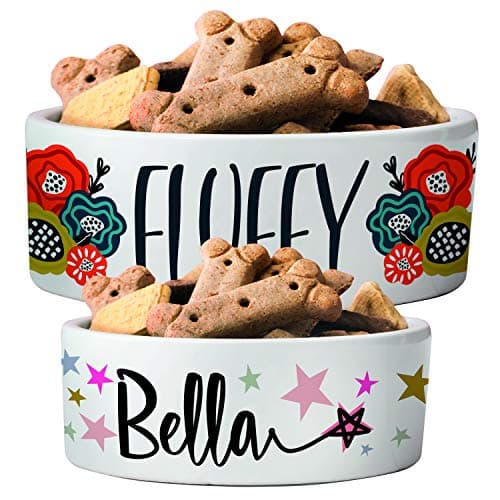 Personalized Ceramic Pet Bowls | Customizable 14 Designs w Your Pet’s Name | 6 inches - Custom Pet Bowls for Dog, Cat, Puppy or Kitten - Dish for Dry, Wet Food or Water - Pet Owner Gifts