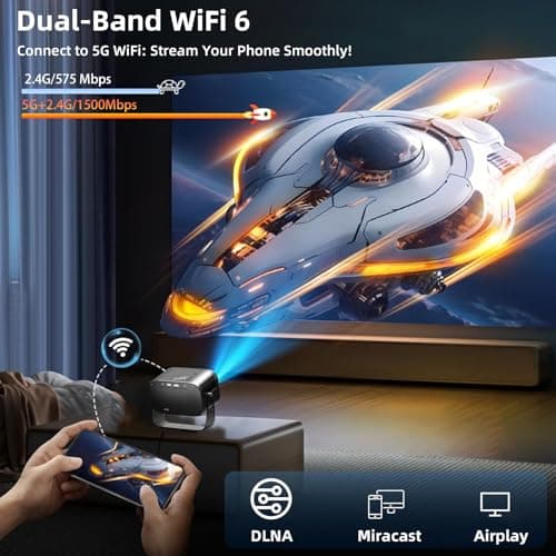 XBJ K6 Portable Projector with WiFi and Bluetooth, Electric Focus, Auto Keystone, 1080P HD 4K Support, Smart Projector Built-in Apps, Mini Projector for Outdoor & Home Movie, Compatible with TV Stick 6