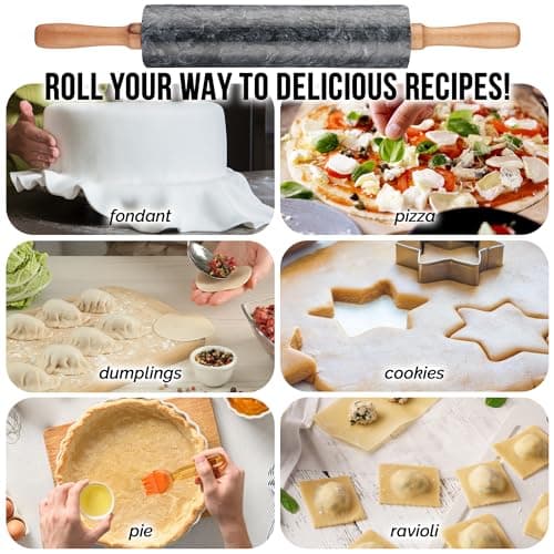 Zulay Kitchen 17-Inch Marble Rolling Pin With Stand - Polished Marble Rolling Pins For Baking - Long Rolling Pin Marble With Beechwood Handle - Non-stick Roller Pin For Baking Pastries, Bread & Pizza 8