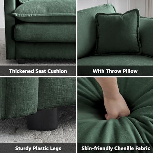 mikibama Modular Sectional Sofa, 111.5 Inch U Shaped Couch Set for Living Room, 3-Seater Comfy Cloud Couches with Movable Ottoman, DIY Combination, Chenille, Evergreen 5