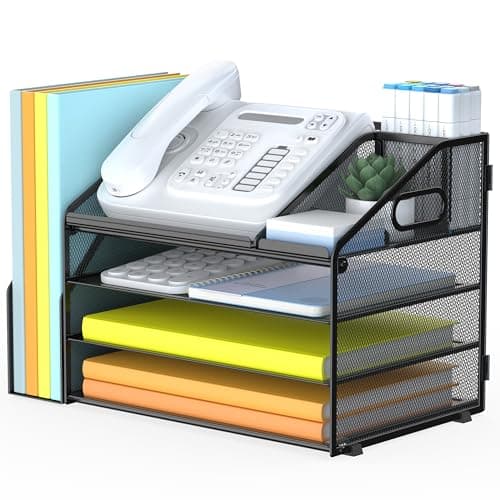 DocNest 4 Tier Paper Letter Tray File Organizer, Mesh Desk File with Handle, Workspace Desk Organizers with Pen Holder, Office Organization Storage Accessories - Black