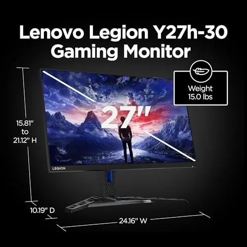 Lenovo Legion Y27h-30 Monitor - Gaming Monitor - 27" QHD Display - Overclocked 180z Refresh Rate - Lenovo Artery Software - AMD FreeSync™ Premium - 0.5ms MPRT - Raven Black NearEdgeless Design 9