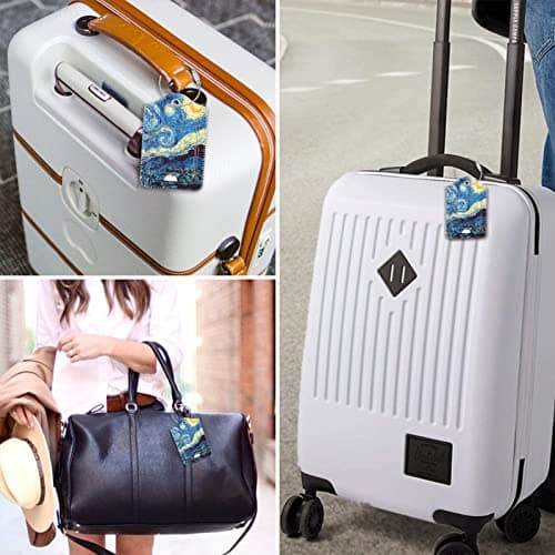 Fintie Luggage Tags, Privacy Cover ID Label with Stainless Steel Loop and Address Card for Travel Bag Suitcase - Starry Night (2 Piece) 7