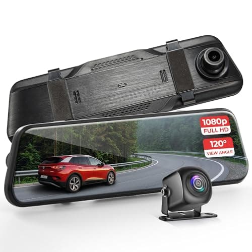Pyle Dual Dash Cam Rearview Mirror, 1080p Full HD Front and Rear Car Camera with Night Vision, G-Sensor, Loop Recording, 9.66” Touchscreen, Backup Cam, Motion Detection, Wide-Angle Lens, 12" x 2" x 3"