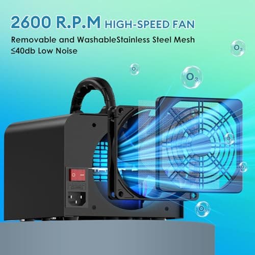 Ozone Generator 60000mg/h, Industrial/Home Ozone Machine, Odor Removal for Areas of 6,000 Square Feet, High Capacity Odor Eliminator for Car, Rooms, Smoke, Pets, O3 Air Purifier Deodorizes (Black) 8