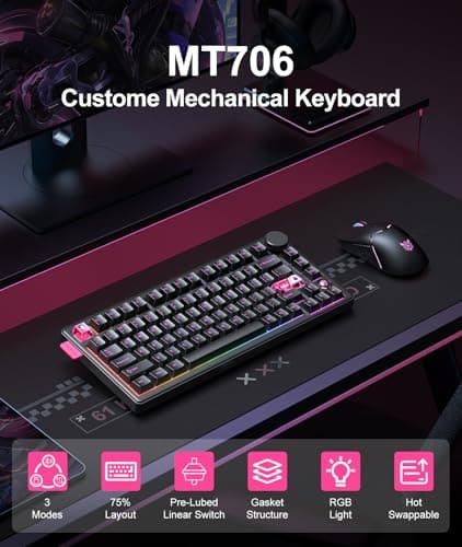 Wireless Gaming Keyboards Gasket Mechanical Keyboard | 75% Wireless Keyboard | Three-Mode Wireless (Bluetooth /2.4G/USB-C) | Hot-Swappable | Five-Layer Muffler Filling | Knob +RGB Backlit (Black) 5