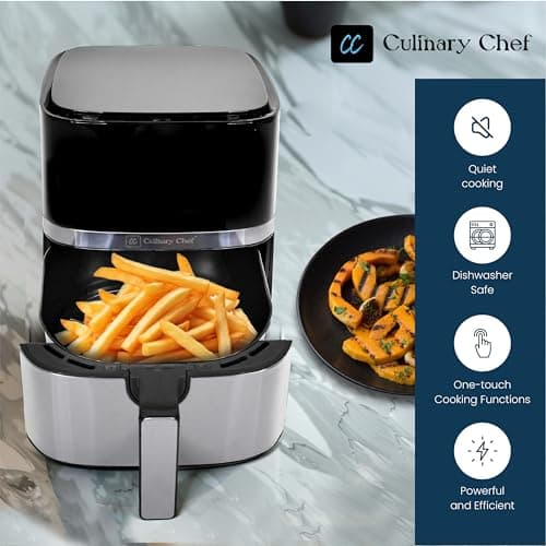 Culinary Chef 5.8-Quart Electric Air Fryer, Adjustable Temperature, Touch Panel Control, One-Touch Cook Functions, and 360° Rapid Cooking, 1350 Watt Power 6