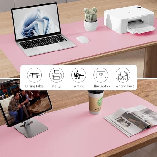 Aothia Leather Desk Pad Protector, Mouse Pad, Office Desk Mat, Non-Slip PU Leather Desk Blotter, Laptop Desk Pad, Waterproof Desk Writing Pad for Office and Home (23.6" x 13.7", Fairy Pink) 5