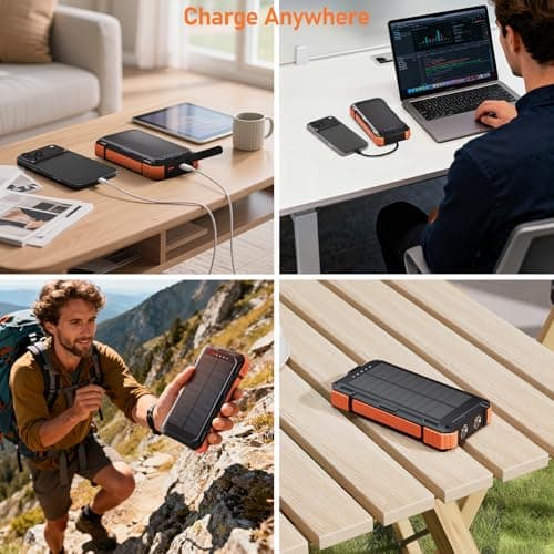 ERRBBIC Solar Charger Power Bank 49800mAh, 22.5W Portable Charger, 15W Wireless Charging, Solar Panel Charger, Built-in Four Cable, with USB C for Cell Phones, with Dual Flashlight for Camping 5