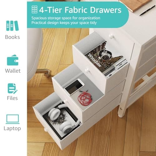 Lufeiya Small White Desk with Drawers for Bedroom, 40 Inch Kids Girls Study Desks, Reversible Computer Writing Nail Table with Fabric Drawer for Small Spaces Home Office Manicure 6