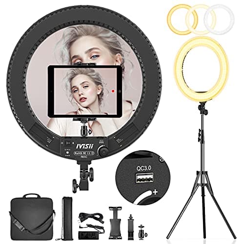 18 inch Ring Light with Stand,60W Bi-Color 3000-5800K Professional Ring Lights with Tripod for Makeup Vlog, Tattoo Large Ring Light for Phone Camera Tablet 8