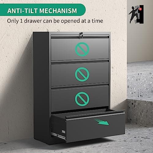 IKIMI 4 Drawer Lateral File Cabinets,Metal Lateral Filing Cabinet for Home Office,Wide Steel Storage Cabinet Commercial Drawer for Legal/Letter/A4 Size Files Assembly Required 5
