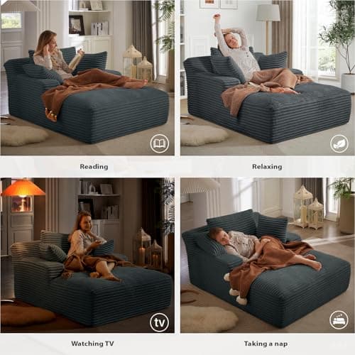 50 Inch Chaise Lounge Chair Indoor, Oversized Corduroy Upholstered Boneless Sofa Bed, Deep Seat Sleeper Couch Reading Chairs, Cloud Sofas Couches for Living Room, No Assembly Required (Dark Grey) 6
