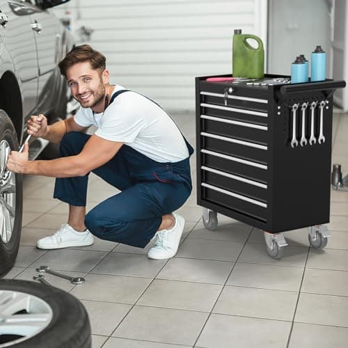 Granper 7-Drawer Rolling Tool Chest, Tool Box with 4 Wheels and Drawers, High Capacity Detachable Mobile Tool Storage Cabinet for Garage, Workshop, Mechanics and Repair Room (Black) 8