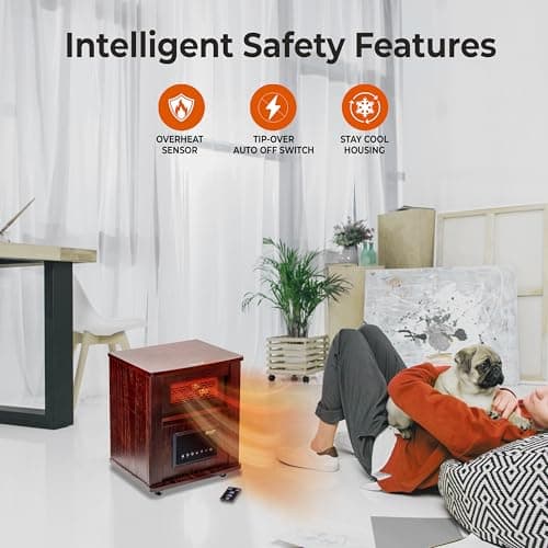 Comfort Zone Wood Cabinet Space Heater with Remote, 16 inch, Adjustable Thermostat, Digital Display, Overheat Protection, Electric, Infrared Quartz, Ideal for Home, Bedroom, & Office, 1,500W, CZ2032C 5