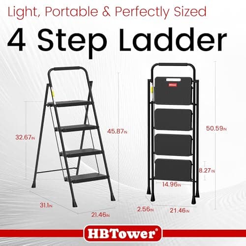 HBTower Step Ladder, Step Stool Foldable for Adults with Wide Anti-Slip Pedal, Lightweight 4 Step Ladders for Home 8