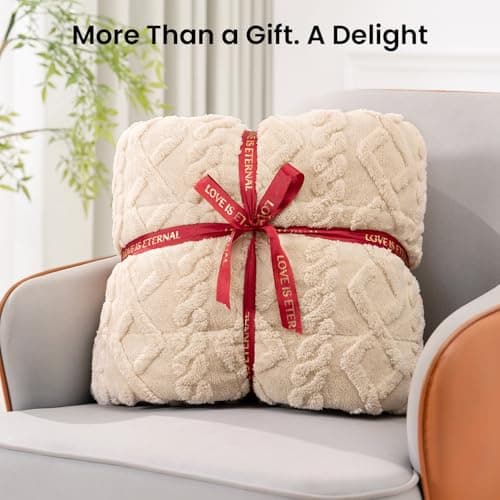 Weighted Blanket Queen Size 15lbs, Classy Soft Jacquard Sherpa Weighted Blankets for Sleep Natural and Calming, Fluffy Cozy Sofa Bed Blanket for Winter, Beige, 60 x 80 inches 6