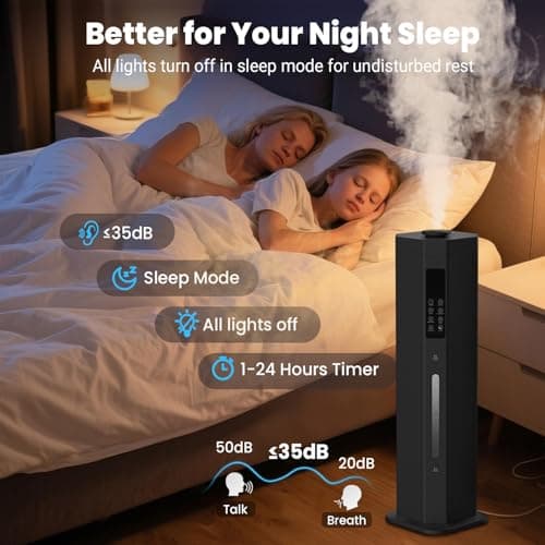 Humidifiers for Bedroom - GloryAir 2.38Gal/9L Top Fill Warm & Cool Mist Humidifier for Large Room 750ft² with Auto Mode 7-Color Light, Humidistat, Quiet Humidifier for Plants Baby Adults Home & Office 6
