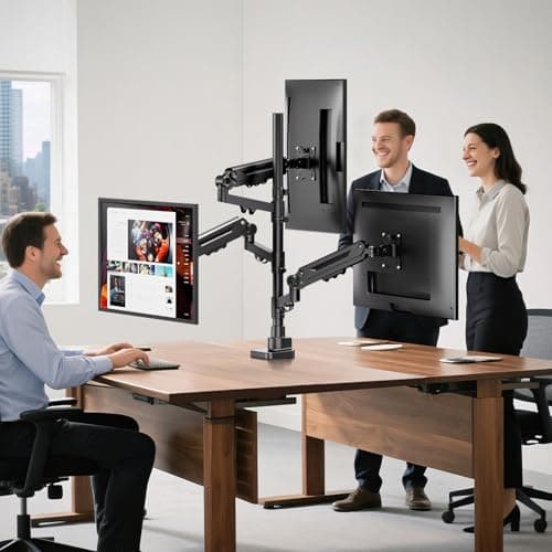 Triple Monitor Mount for up to 35-inch Screens – Heavy Duty Ultrawide Stand with Fully Adjustable, 12kg Gas Spring Arm (Each), VESA 75×75/100×100 mm, Black 7