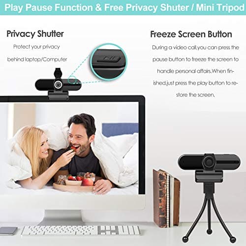 UHD 4K Webcam with Microphone: 8MP USB Computer Web Camera with Privacy Shutter and Tripod, External Webcam Pro Streaming Webcams PC Cam w/Mic Noise Reduction for Winsdows Mac OS Desktop Laptop 5