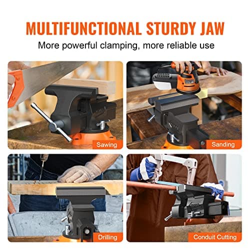 VEVOR Bench Vise, 6.5" Jaw Width 6.5" Forward &9.3" Reverse Opening, 360-Degree Swivel Locking Base Multipurpose Workbench w/Anvil, Heavy Duty Ductile Iron w/Bolts & Nuts, for Drilling, Pipe Cutting 6
