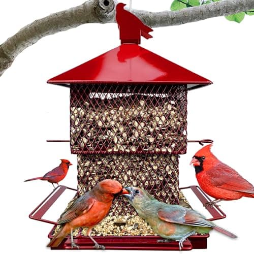 Meleave Bird Feeders for Outdoors, 6.5 lbs Large Capacity Metal Mesh Wild Bird Feeder for Cardinal Finch Chickadee and Wild Birds(Red)