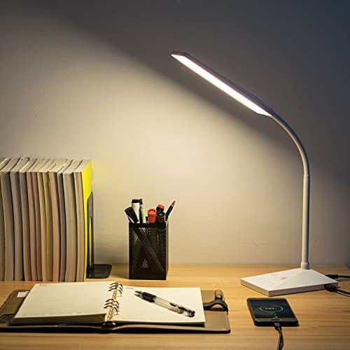 RAOYI LED Desk Lamp, 12W Dimmable Table Lamp Eye-Caring Reading Light with USB Charging Port Touch Control 5 Color Modes 7-Level Brightness Adjustable for Office Home Bedroom (White) 6