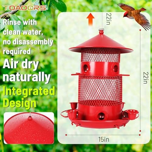 Toaocrs Bird Feeder, Metal Bird feeders for Bird Lovers, Large Capacity Design, Cardinal Bird Feeder, Bird feeders for Outdoors (Red, 4.5LB) 6
