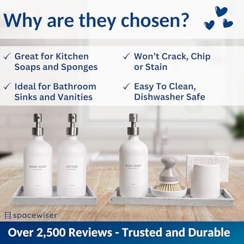 Spacewiser Countertop and Vanity Tray - 2 PC (11” and 7”) Shatterproof Silicone Kitchen and Bathroom Trays for Counter, Kitchen Soap Dispenser Tray, Vanity Trays for Bathroom, Perfume Key Tray 7