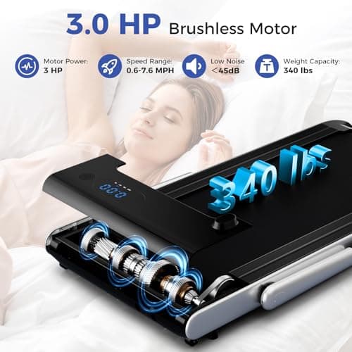 GYMAX Walking Pad Treadmill, 3HP Under Desk Treadmills with 340LBS Capacity, LED Display, Remote & APP Control, 3 in 1 Portable Compact Running Jogging Machine for Home Office Gym Exercise (Silver) 5