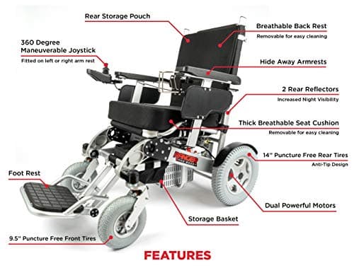 Porto Mobility Ranger Quattro (The Beast) Ultra Exclusive Foldable Electric Wheelchair Heavy Duty, Holds 550lbs 1000W Horse Power Dual Motor Folding Power Wheelchair (Silver, XL (Special Edition)) 5