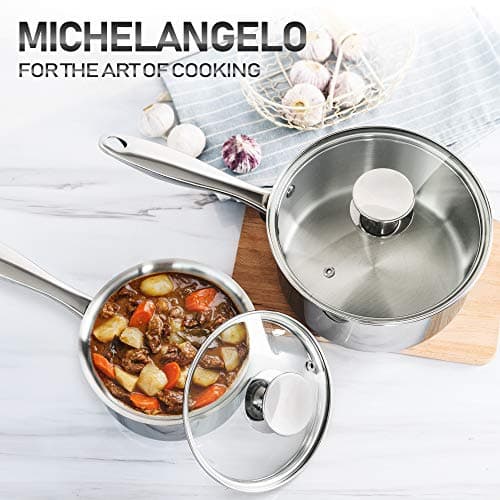 MICHELANGELO Stainless Steel Saucepan Set 1Qt & 2Qt, Premium German Technology Sauce Pans 2 Piece, 18/10 Stainless Steel Sauce Pan Set, Induction Compatible 7