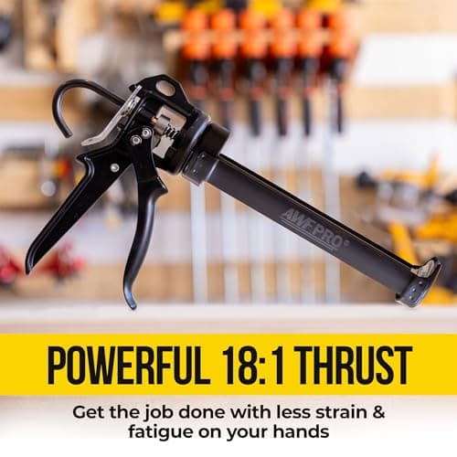 AWF PRO Heavy Duty Caulk Gun, 18:1 Thrust Ratio, Steel Frame Construction, Rotating Barrel, Ladder Hook, Puncture Tool & No Drip Pressure Release Tab, 10 oz Caulking Gun 6