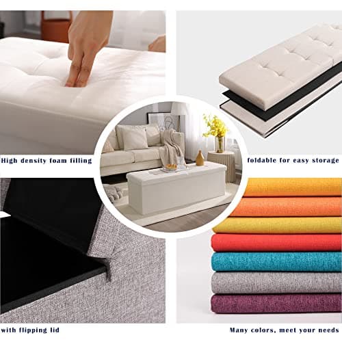 CUYOCA Storage Ottoman Bench Foldable Seat Footrest Shoe Bench End of Bed Storage with Flipping Lid, 75L Storage Space, 30 inches Velvet Cream 7